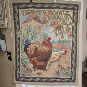 Vintage Roosters Tapestry American Machine‎ Made Wall Hanging 42"x33.5" USA
